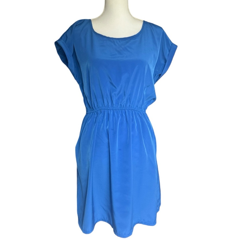 𝅺Pink Rose Large Royal Blue Mini Dress NWT